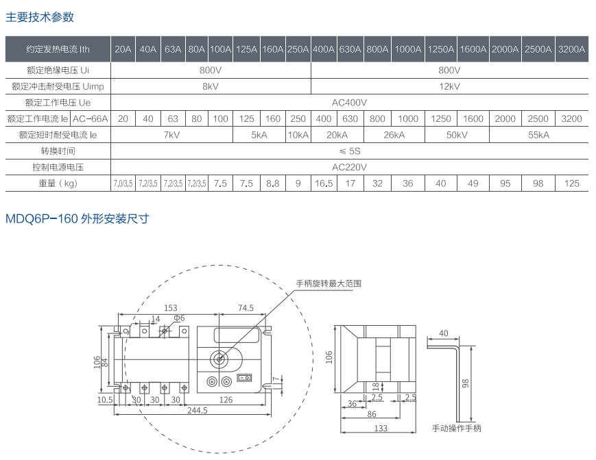 MDQ6P-160系列双电源自动转换开关